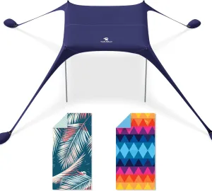SUN NINJA Beach Tent Bundle with Quick-Dry Sand-Free Beach Towels, UPF 50  Sun Protection, Easy Setup & Portable, Complete Beach Set for Beachgoers and Outdoor Enthusiasts