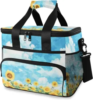 Sunflower Flower Sky Cooler Bag Insulated Cooler Soft Sided Cooler 24 Can Portable Picnic Bag Large Leakproof Lunch Bag Box for Beach Grocery Camping Travel Car Men Women