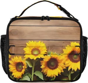 Sunflower Plank Insulated Lunch Box for Boys Girls Reusable Lunch Bag Soft Bag Mini Cooler with Water Bottle Holder & Adjustable Shoulder Strap Thermal Lunch Tote for Women Men Picnic School Work