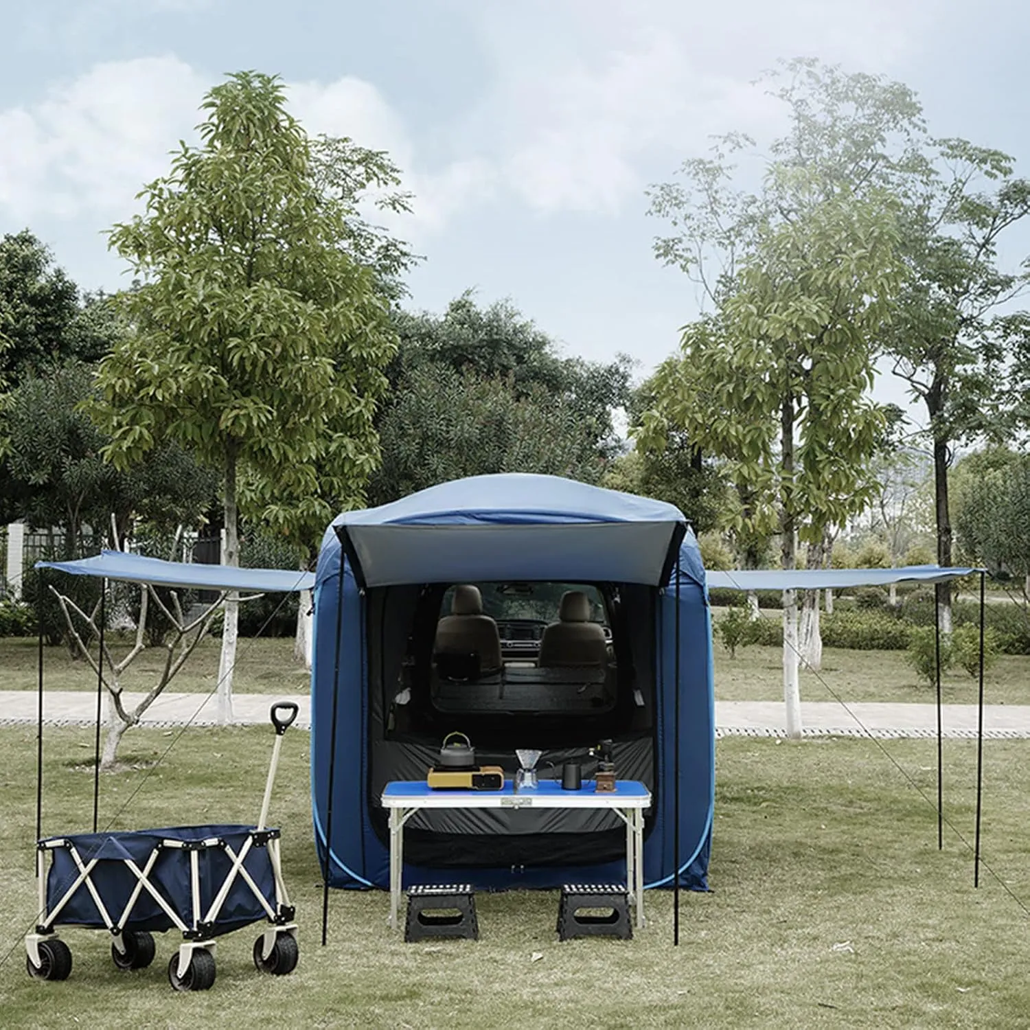 SUV Car Tents for Vehicles Tailgate Awning Tents,Car Camping Rear Tent with Rain Layer and Carry Bag,Pop-Up Truck Bed Tent for Camping,Accommodate,Traveling Outdoor Activities