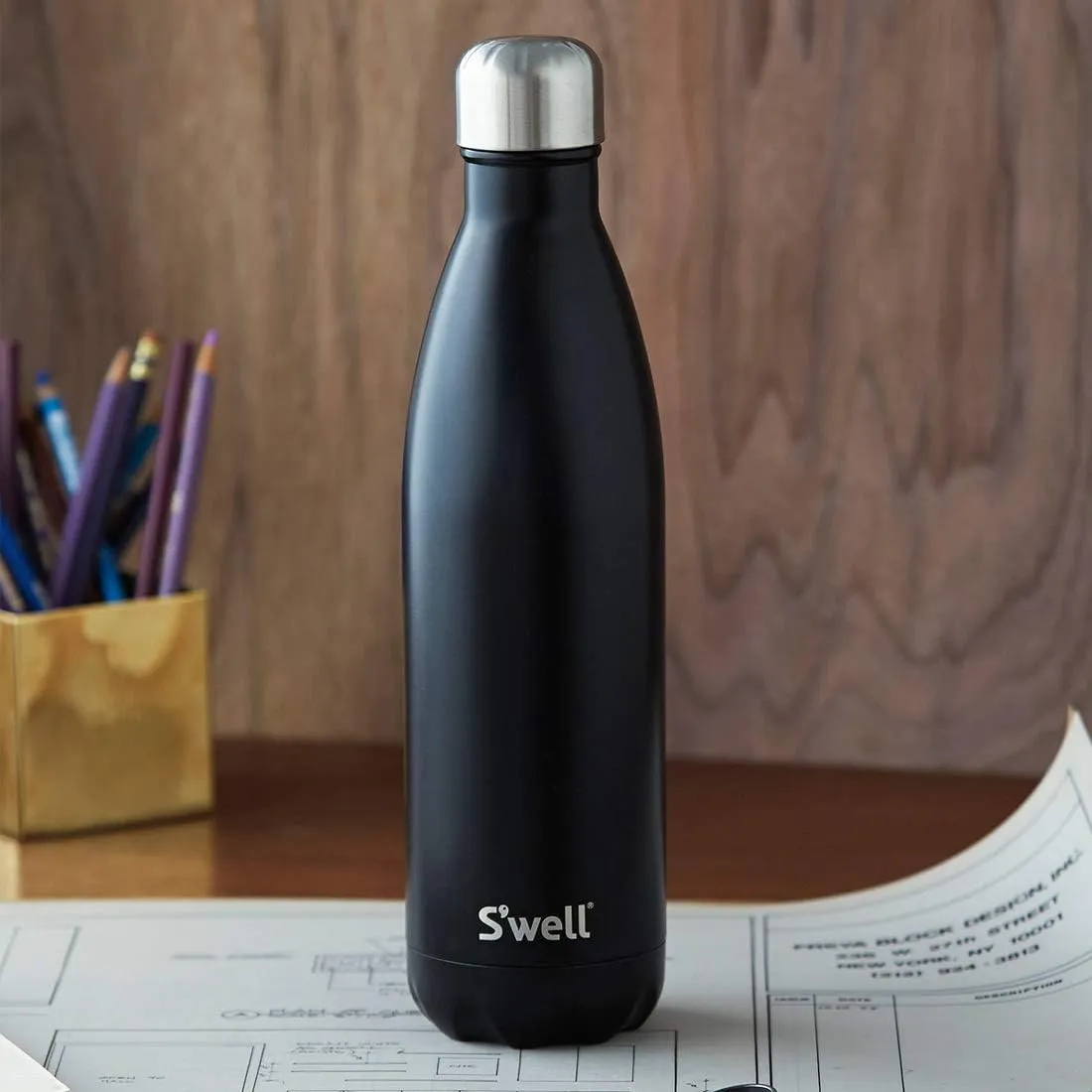 S'well Stainless Steel Water Bottle, 17oz, London Chimney, Triple Layered Vacuum Insulated Containers Keeps Drinks Cold for 36 Hours and Hot for 18, BPA Free, Perfect for On the Go