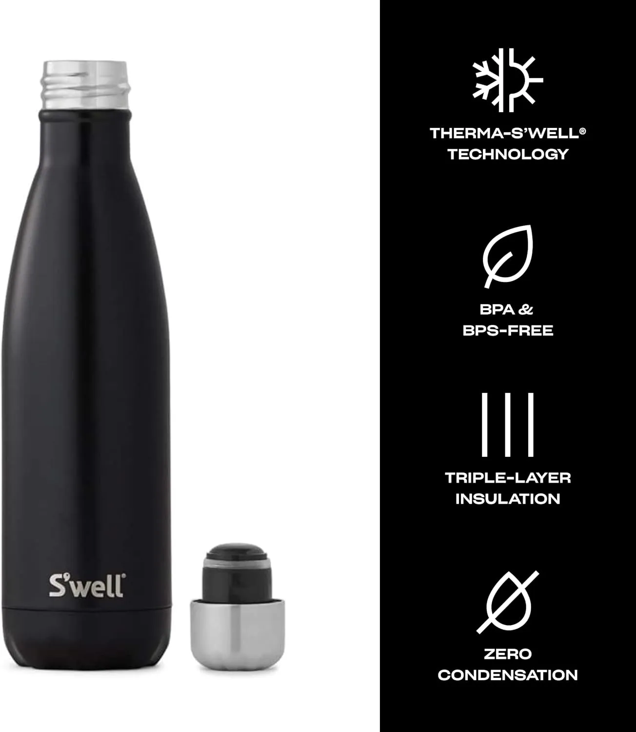 S'well Stainless Steel Water Bottle, 17oz, London Chimney, Triple Layered Vacuum Insulated Containers Keeps Drinks Cold for 36 Hours and Hot for 18, BPA Free, Perfect for On the Go
