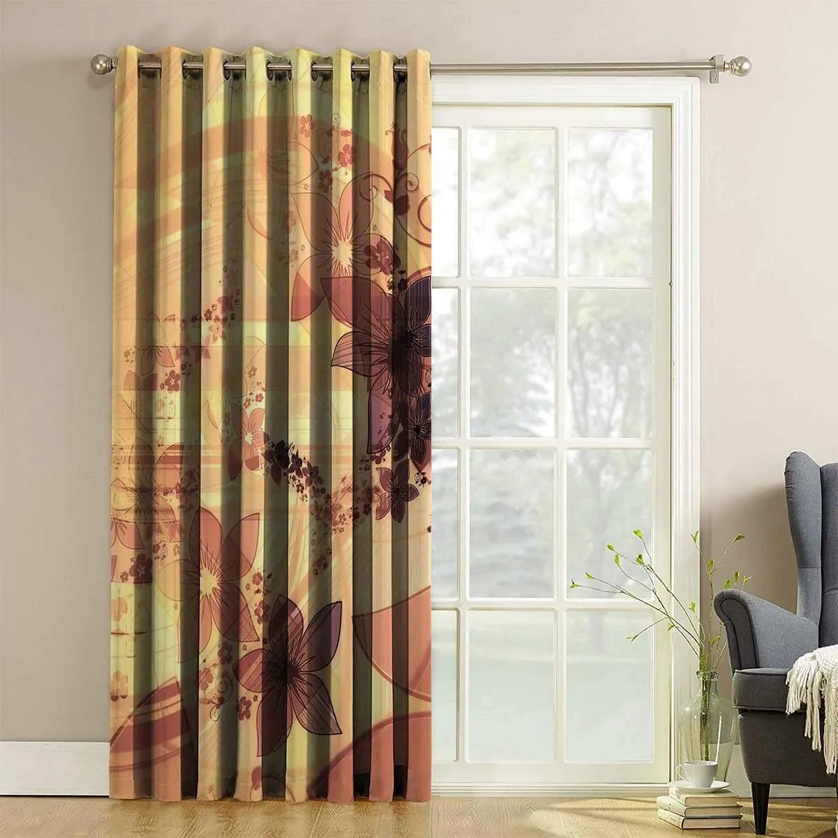 Swirl Flower Drapes for Bedroom Curlicue Greeting Card Drapes Embroidered Study Room,1 Panel,(W) 47 X (H) 47 Inches