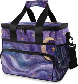 Swirl Purples Golden Stars Moon Cooler Bag Insulated Cooler Soft Sided Cooler 24 Can Portable Picnic Bag Large Leakproof Lunch Bag Box for Beach Grocery Camping Travel Car Men Women