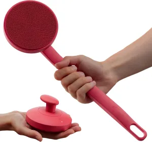Sxnse Aura Silicone Body Scrubber – Electric Back & Body Exfoliator for Acne, Ingrown Hairs & KP – Vibrating Shower Scrubber with Handle – Waterproof & Rechargeable Bath Brush (Cherry)