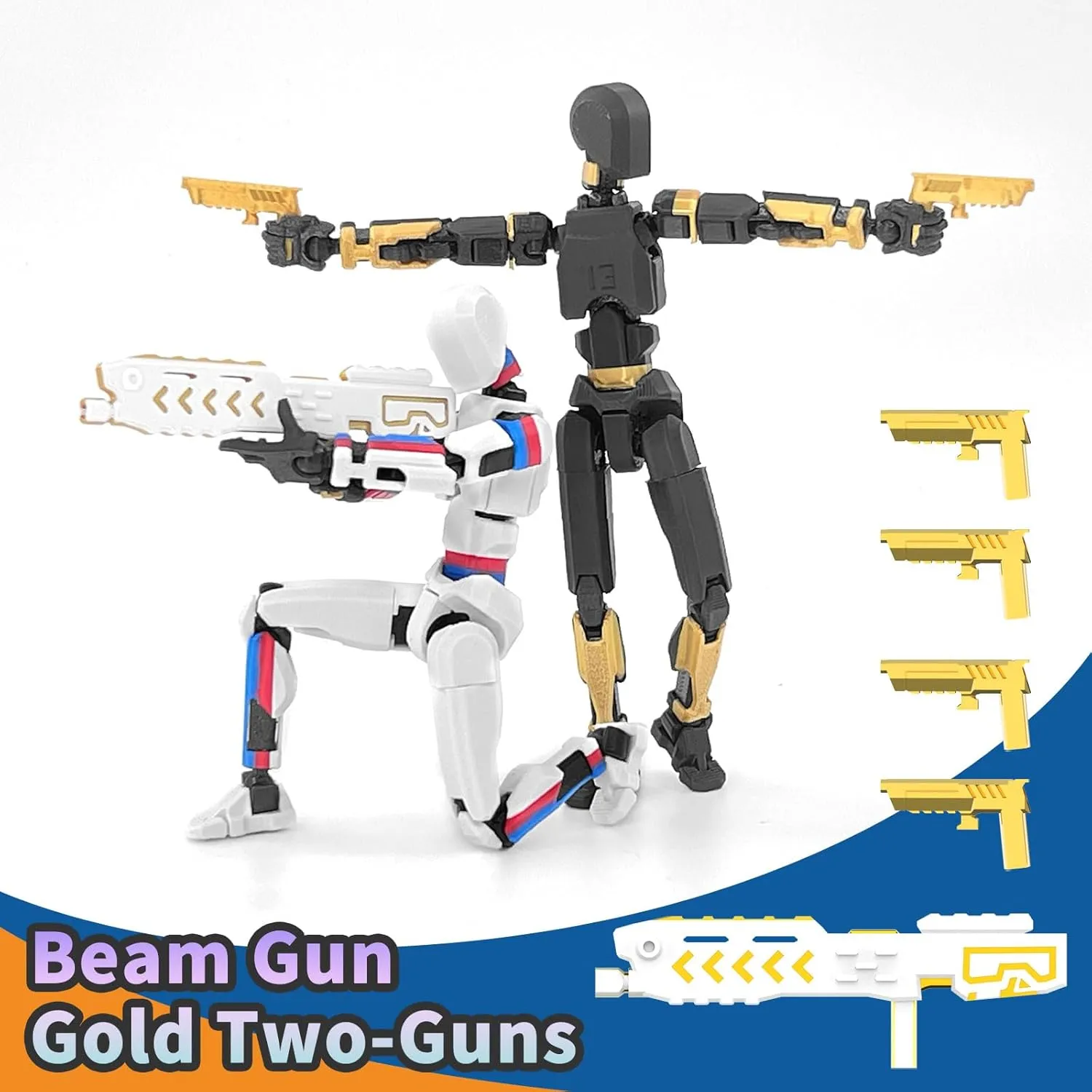 T13 Action Figure Already Assembled, 2-Pack Multi-Colored Titan 13 Action Figure Set Dummy with Laser Saber 3D Printed T 13 Lucky 13 Robo 13 Action Figures, Figura de acción t13, Black Gold White