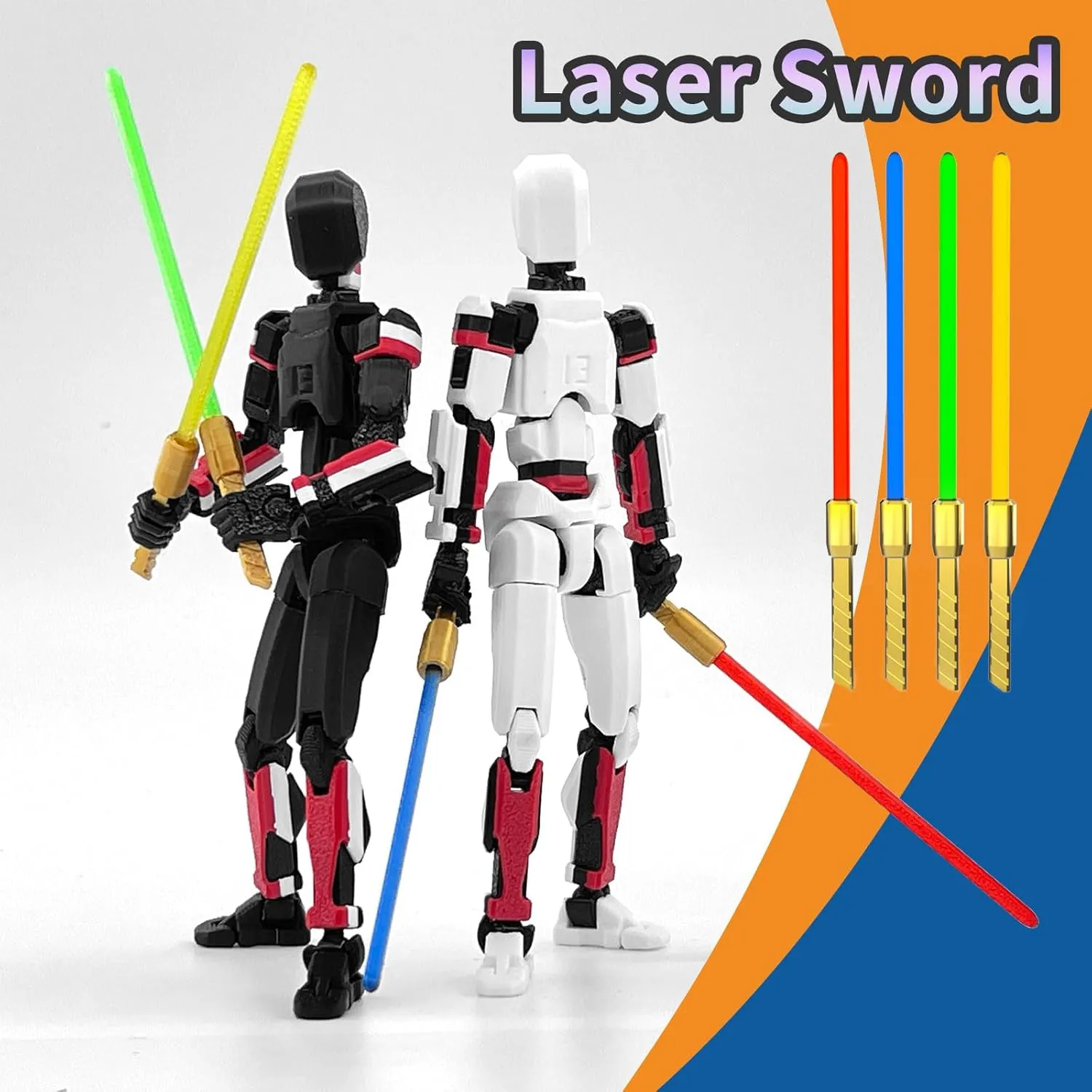 T13 Action Figure Already Assembled, 2-Pack Multi-Colored Titan 13 Action Figure Set Dummy with Laser Saber 3D Printed T 13 Lucky 13 Robo 13 Action Figures, Figura de acción t13, Black Red White