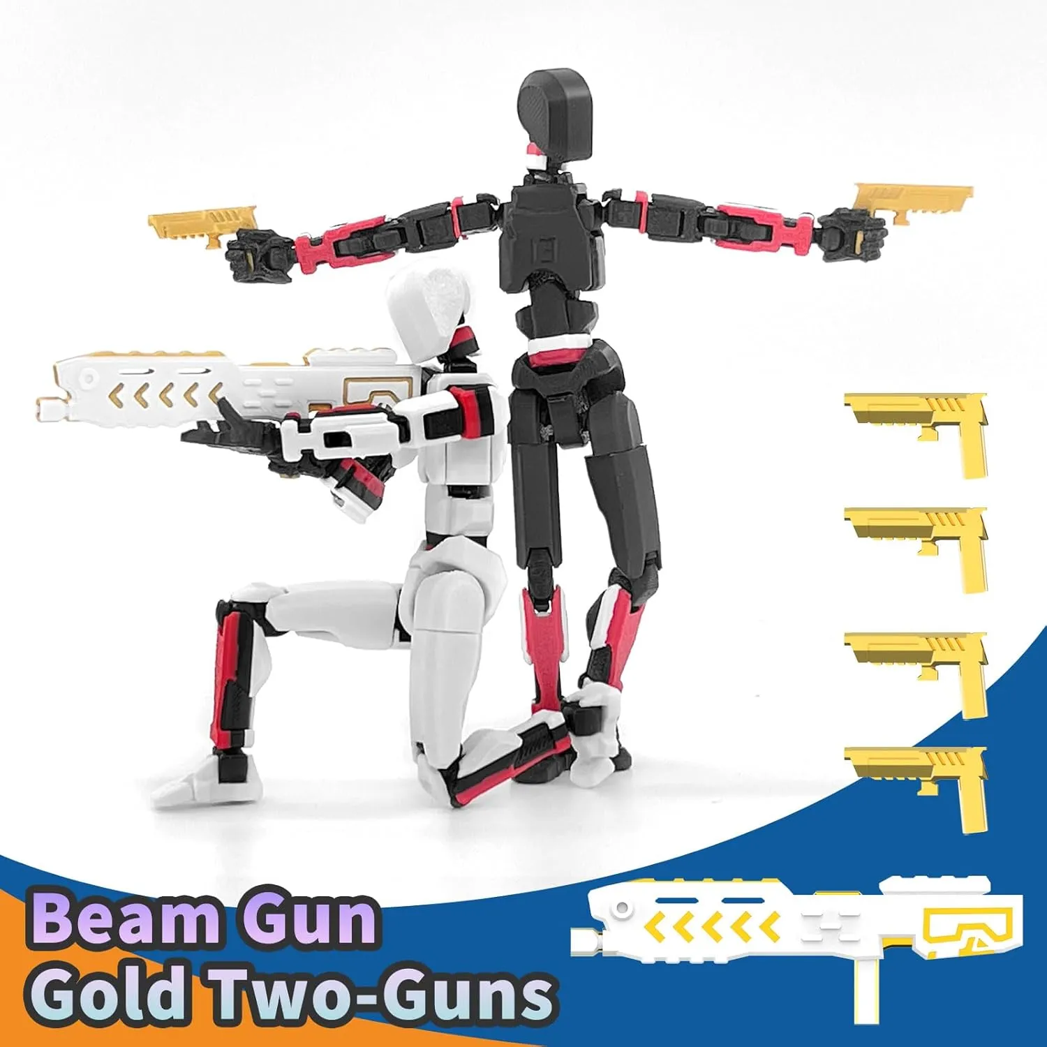 T13 Action Figure Already Assembled, 2-Pack Multi-Colored Titan 13 Action Figure Set Dummy with Laser Saber 3D Printed T 13 Lucky 13 Robo 13 Action Figures, Figura de acción t13, Black Red White