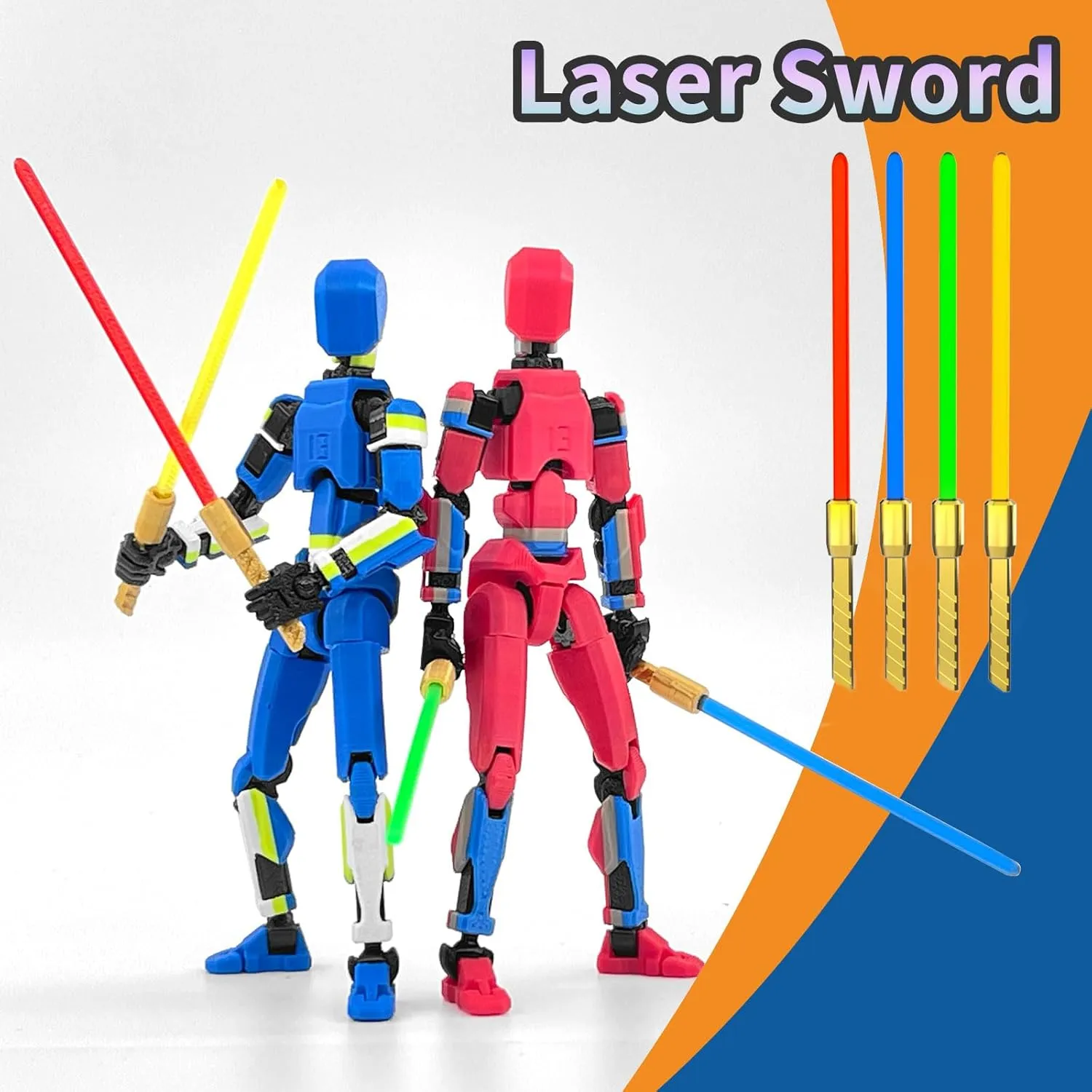 T13 Action Figure Already Assembled, 2-Pack Multi-Colored Titan 13 Action Figure Set Dummy with Laser Saber 3D Printed T 13 Lucky 13 Robo 13 Action Figures, Figura de acción t13, Red & Blue