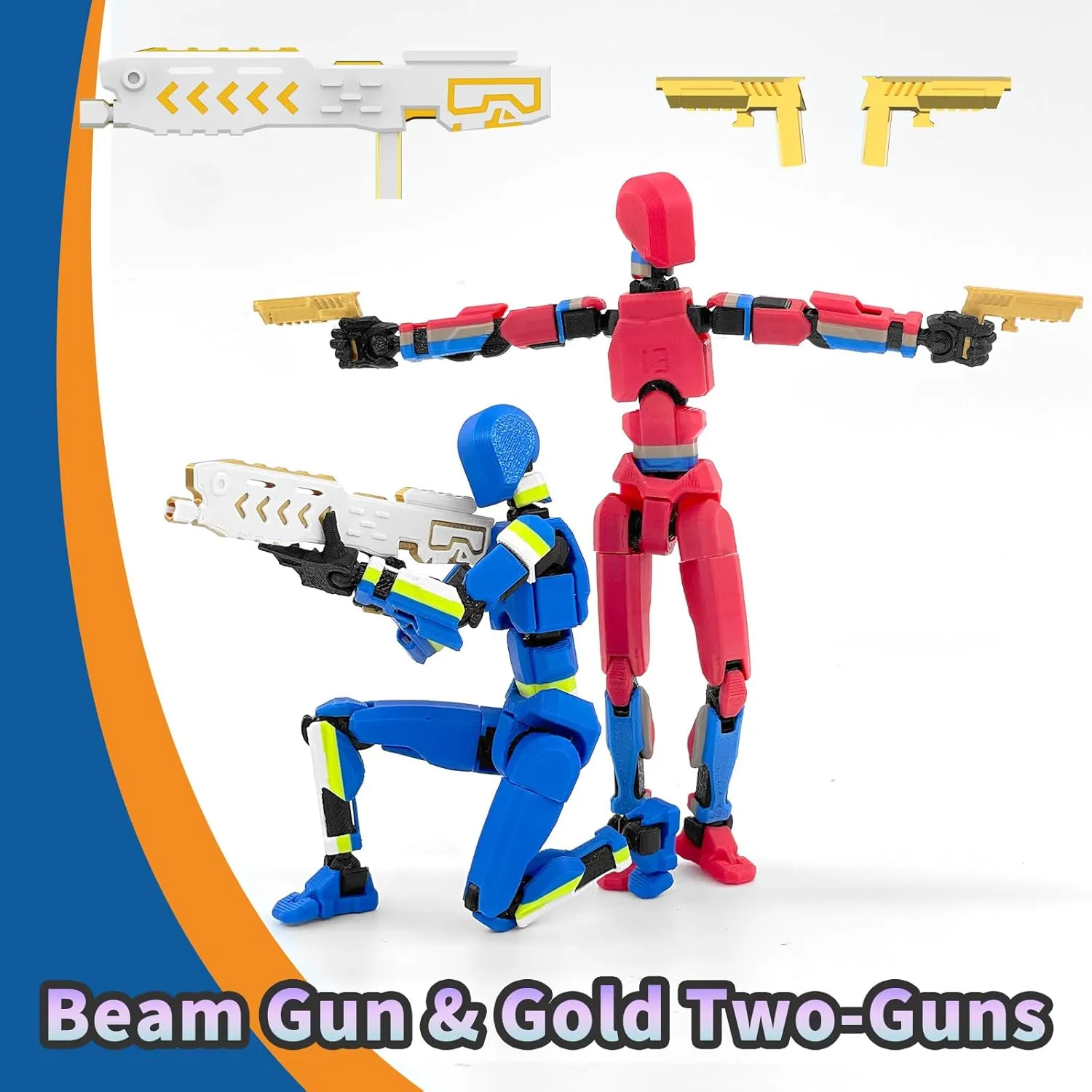 T13 Action Figure Already Assembled, 2-Pack Multi-Colored Titan 13 Action Figure Set Dummy with Laser Saber 3D Printed T 13 Lucky 13 Robo 13 Action Figures, Figura de acción t13, Red & Blue