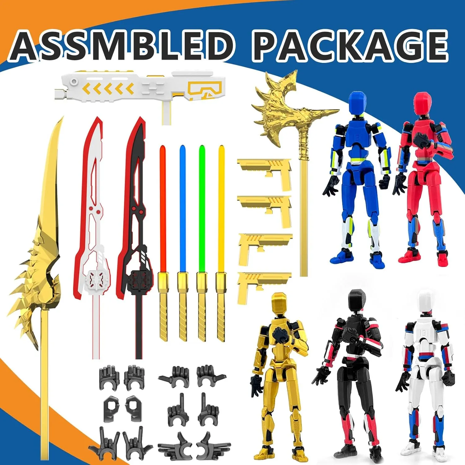 T13 Action Figure Already Assembled, 5-Pack Multi-Colored Titan 13 Action Figure Set Dummy with Laser Saber 3D Printed T 13 Lucky 13 Robo 13 Nova 13 Action Figures, Figura de acción t13, 5 Colors