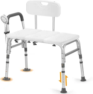 TABEKE Tub Transfer Bench for Bathtub, FSA/HSA Eligible 500lb Compact Shower Chair with Backrest & Padded Armrest, Height Adjustable Shower Bench W.Suction Cups, Shower Seat for Elderly and Disabled