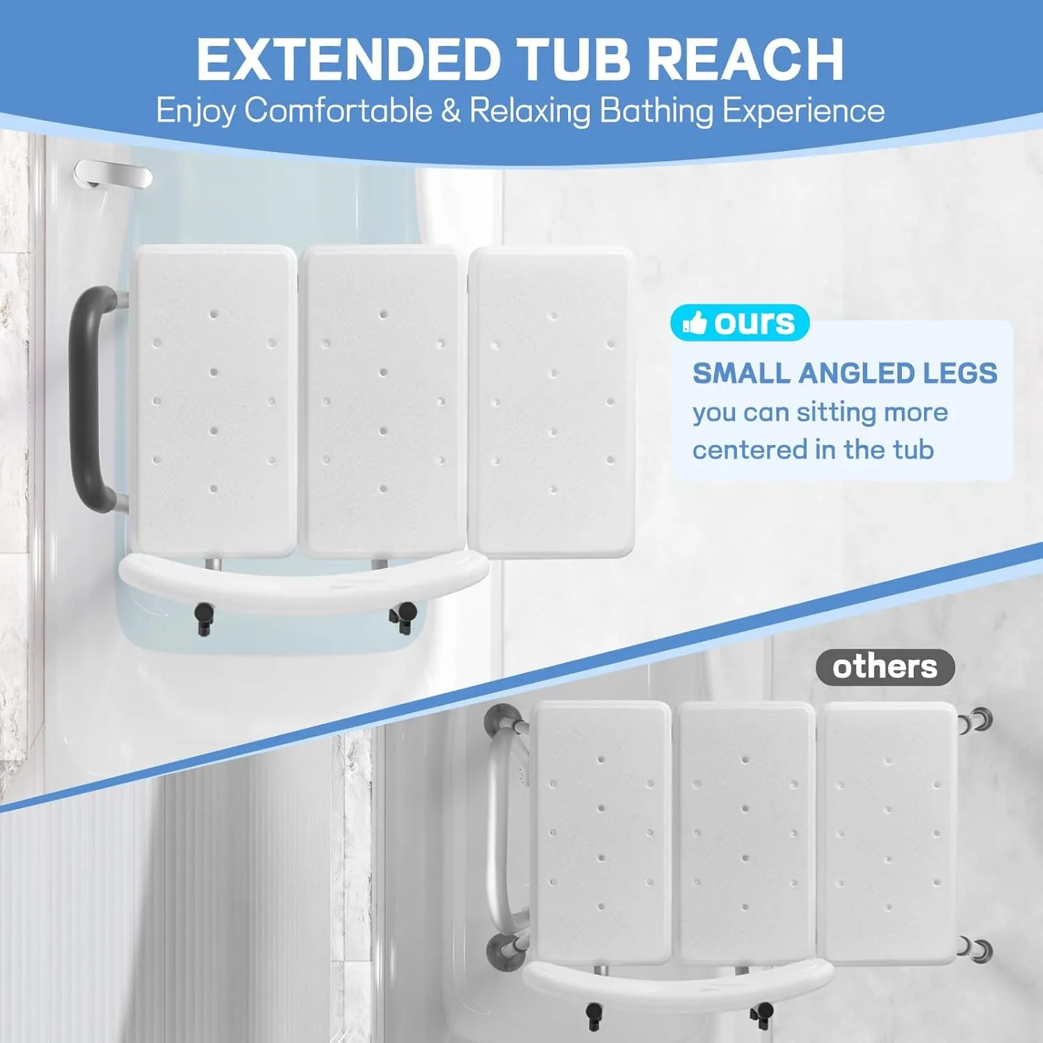 TABEKE Tub Transfer Bench for Bathtub, FSA/HSA Eligible 500lb Compact Shower Chair with Backrest & Padded Armrest, Height Adjustable Shower Bench W.Suction Cups, Shower Seat for Elderly and Disabled