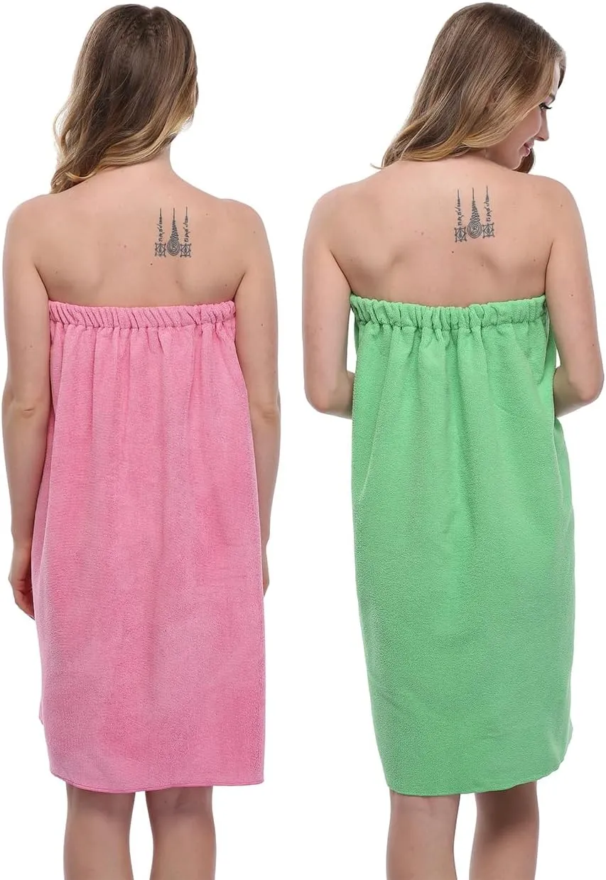 Taylor Eddie 2 Pcs Bath Towel Robe for Women Spa Bath Robe Lightweight Absorbent Cover up Snap Closure