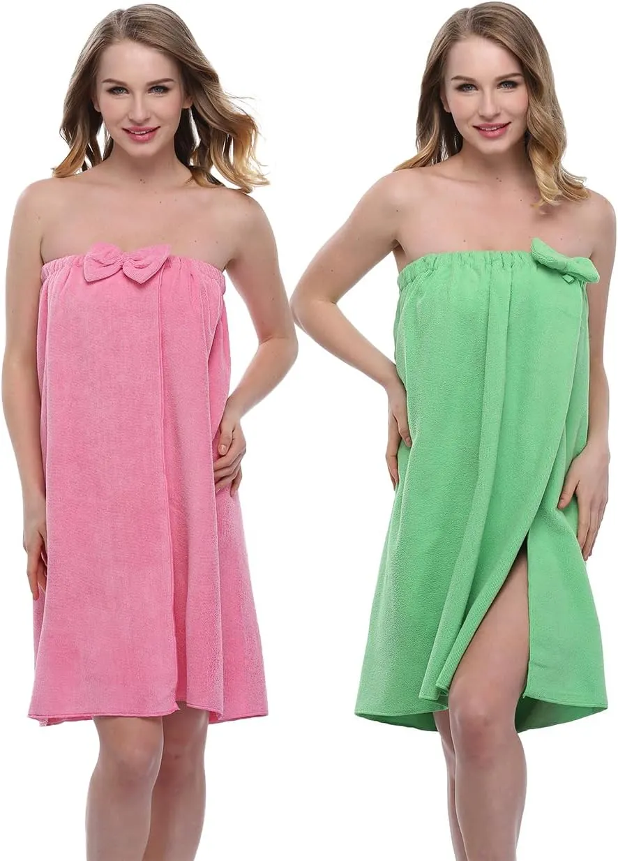 Taylor Eddie 2 Pcs Bath Towel Robe for Women Spa Bath Robe Lightweight Absorbent Cover up Snap Closure