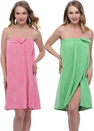 Taylor Eddie 2 Pcs Bath Towel Robe for Women Spa Bath Robe Lightweight Absorbent Cover up Snap Closure