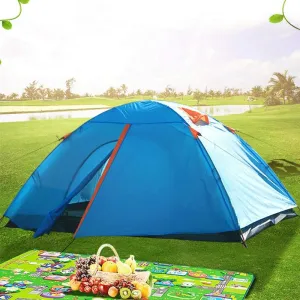 Tent 3 Season Camping Tent Nylon Fabic Double Layer Waterproof 2 Person Family Dome Tent, Easy Set Up for Camp Backpacking Hiking Outdoor (Color : Orange) (Blue One Size)