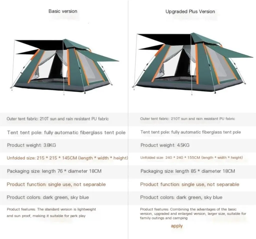 Tent Tent Outdoor Camping Folding Fully Automatic Tent Sun Protection Quick Opening Ventilated Tent Portable Tent Outdoor Tent