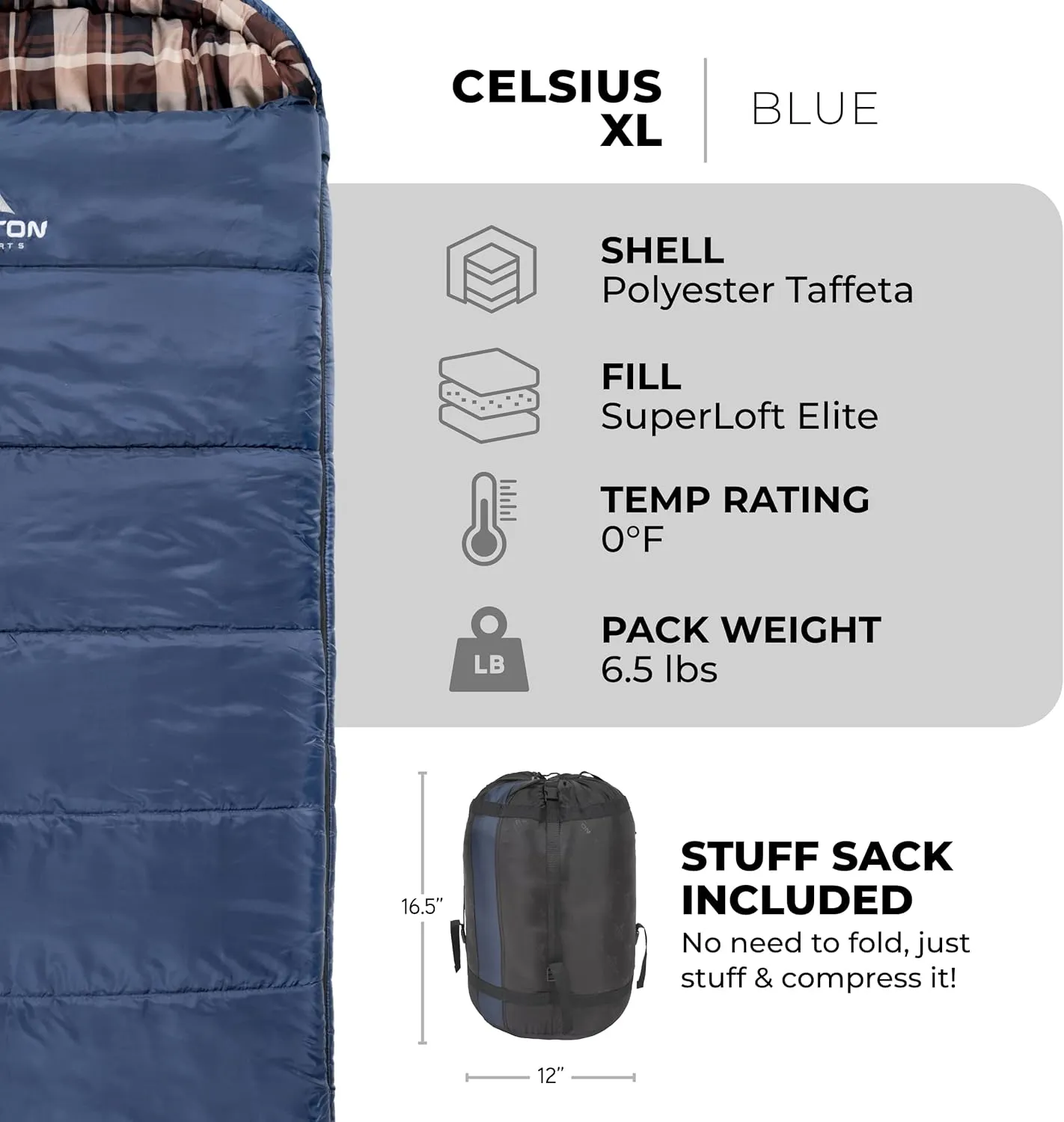 TETON Celsius XL, -25F, 20F, 0F Degree Sleeping Bags, All Weather Warm Sleeping Bag for Adults and Kids, Camping Season, Compression Sack Included