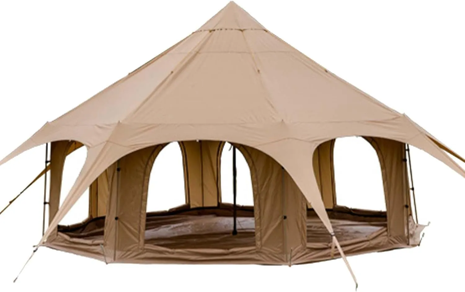 Thcbme 5M Cotton Canvas Bell Tent - Yurts with Stove Jack, Windproof, Breathable Shade, Family Camping Travel, Group Activities, 4 Season Polyester (6-10People), Khaki, 16.4ft (MXT16.4ft-KQ)