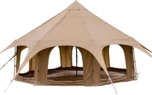Thcbme 5M Cotton Canvas Bell Tent - Yurts with Stove Jack, Windproof, Breathable Shade, Family Camping Travel, Group Activities, 4 Season Polyester (6-10People), Khaki, 16.4ft (MXT16.4ft-KQ)