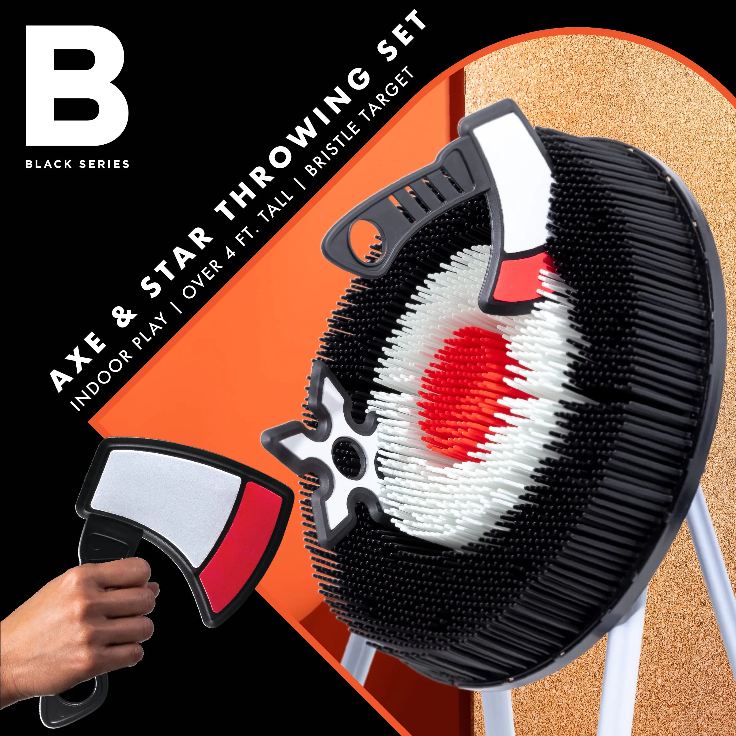 The Black Series Axe Throwing Target Set, Includes 3 Throwing Axes & Bristle Target, Blunted Edges & Lightweight Plastic, Safe for Indoor & Outdoor Use, Fun Adults & Kids Activity