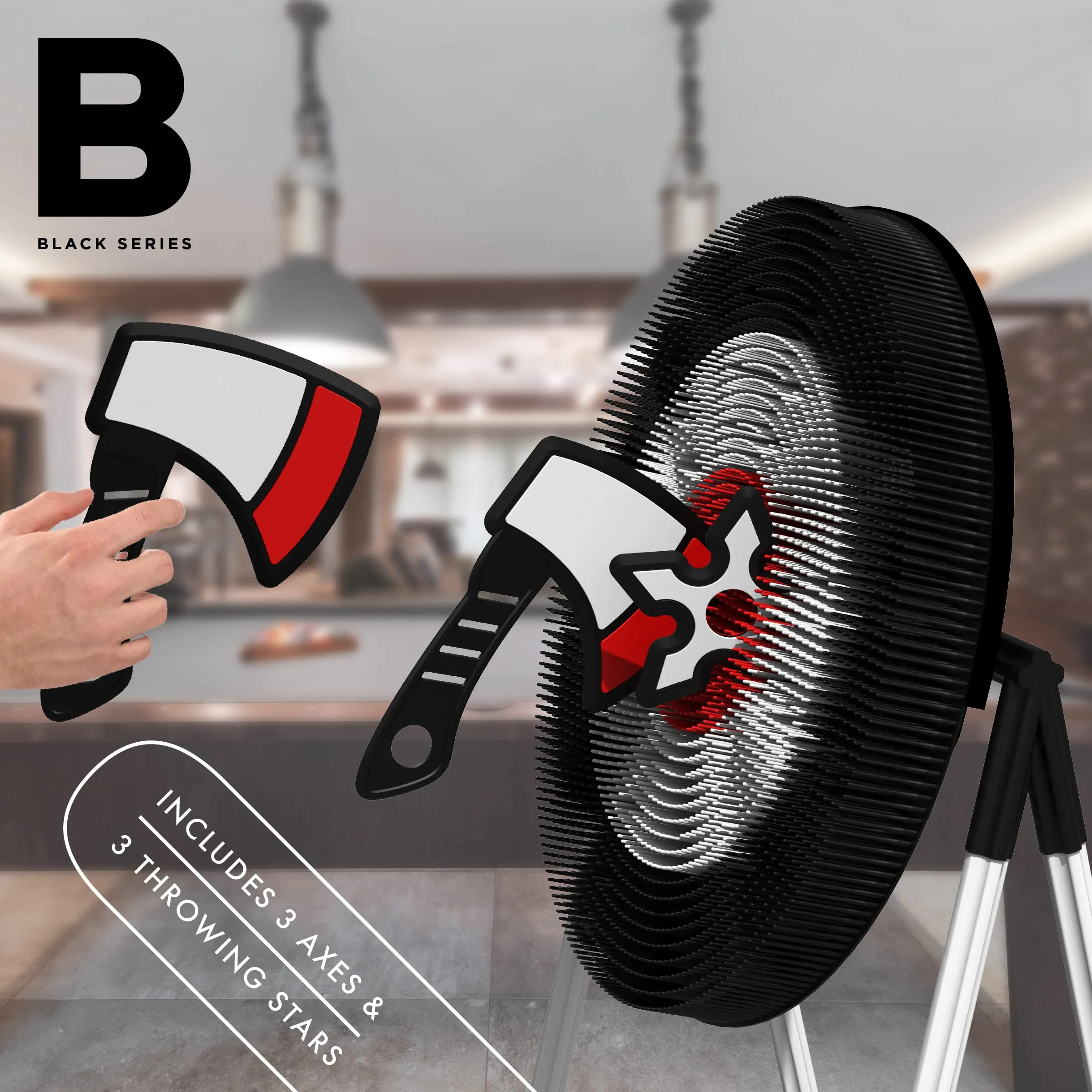 The Black Series Axe Throwing Target Set, Includes 3 Throwing Axes & Bristle Target, Blunted Edges & Lightweight Plastic, Safe for Indoor & Outdoor Use, Fun Adults & Kids Activity