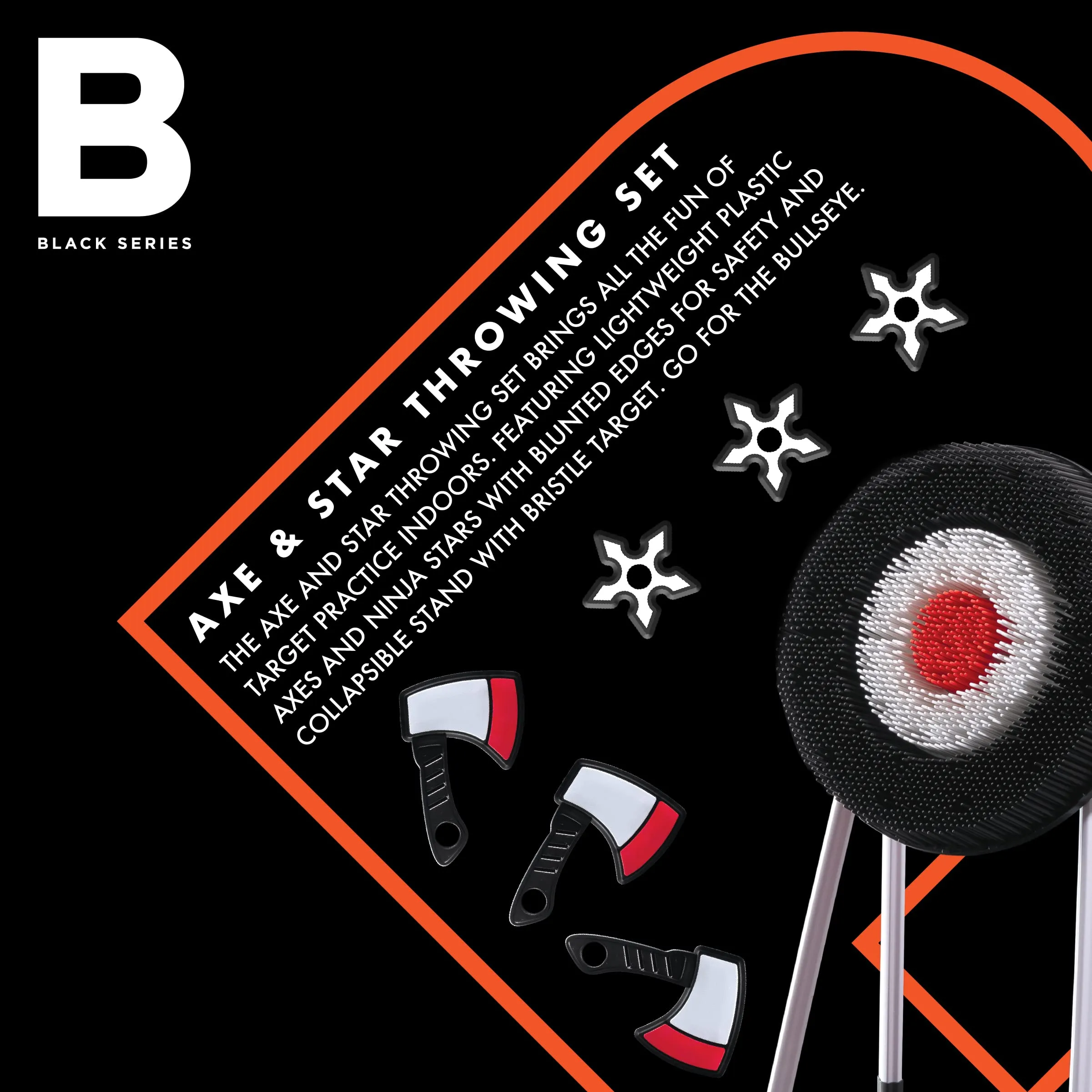 The Black Series Axe Throwing Target Set, Includes 3 Throwing Axes & Bristle Target, Blunted Edges & Lightweight Plastic, Safe for Indoor & Outdoor Use, Fun Adults & Kids Activity