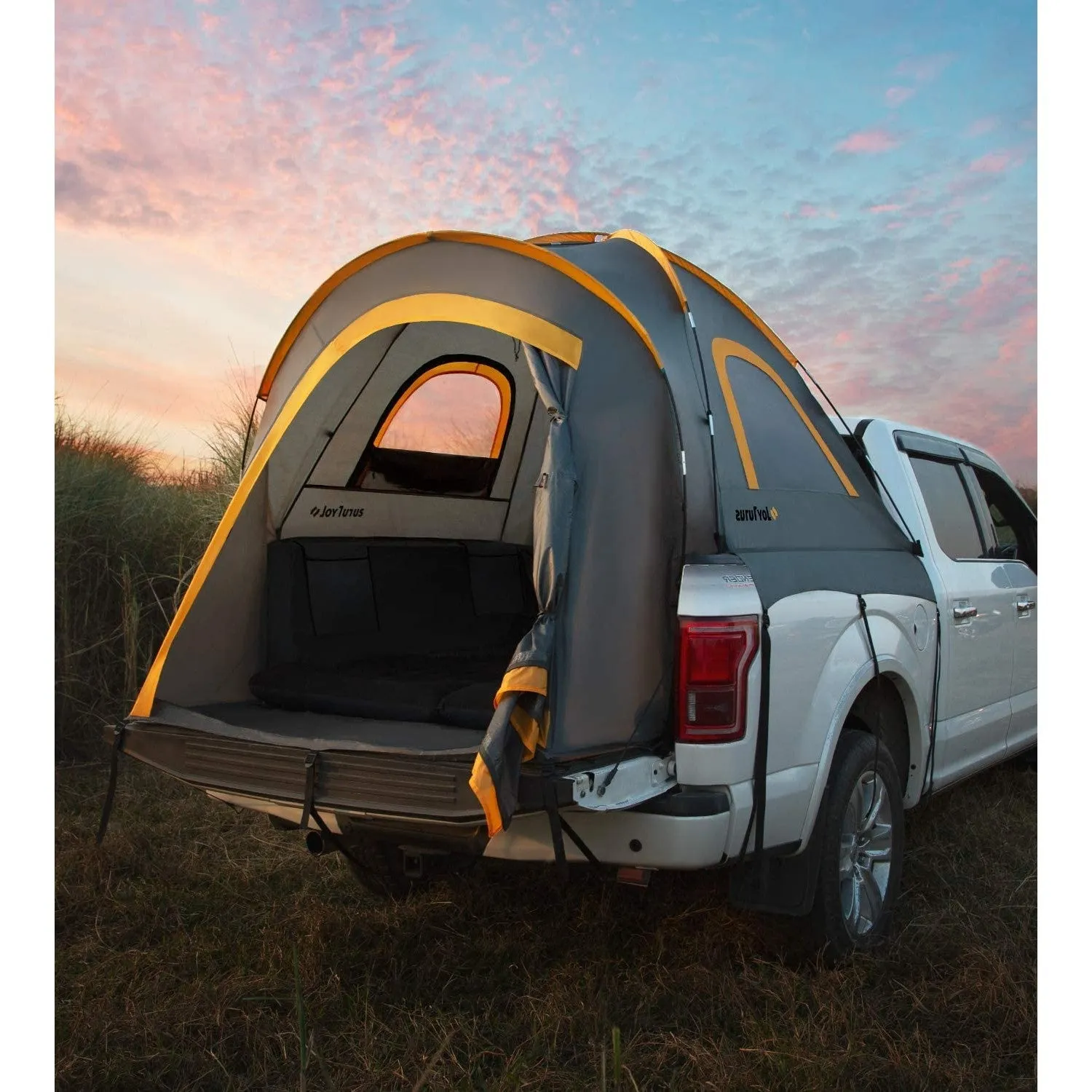 The perfect tent for two people and their pickup truck.