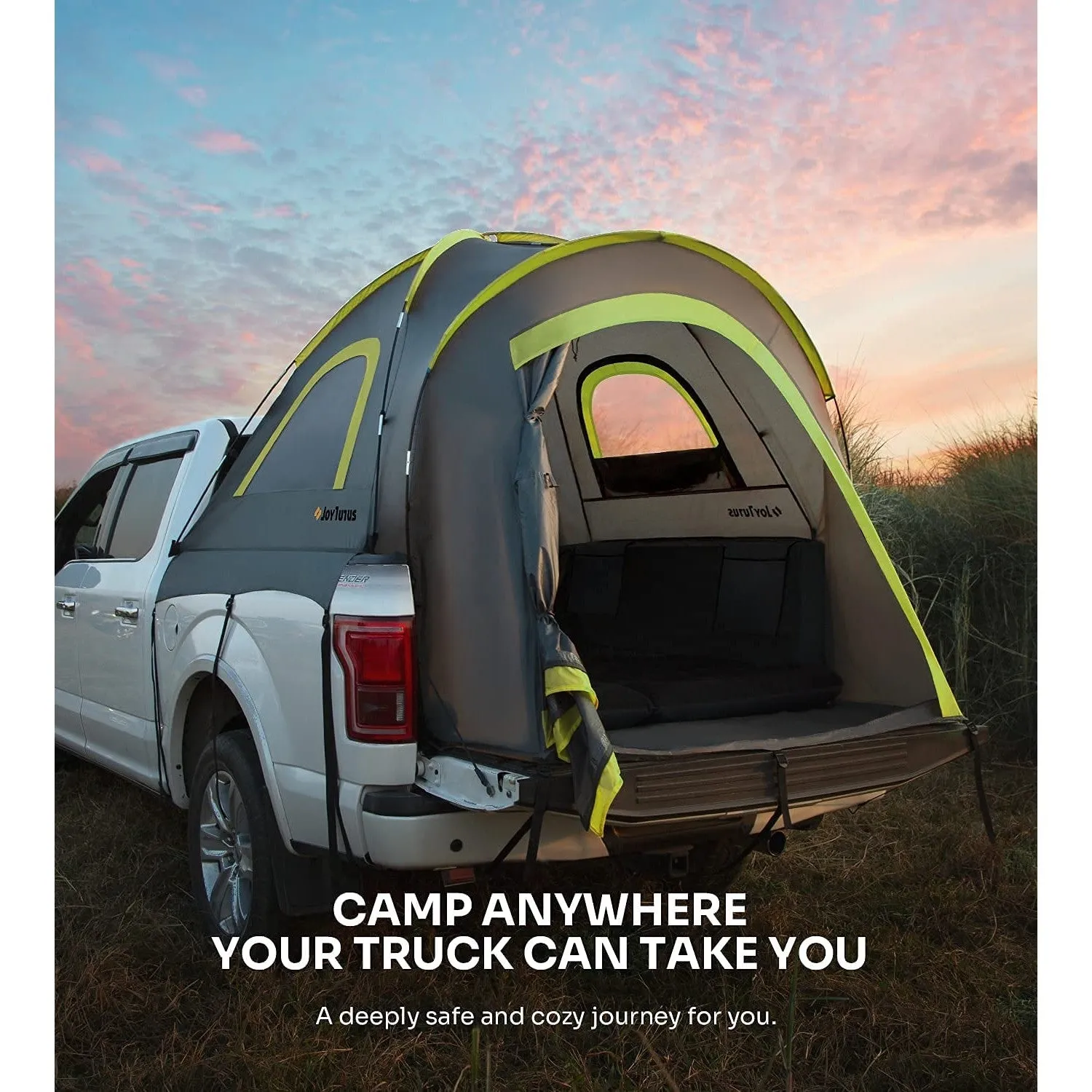 The perfect tent for two people and their pickup truck.