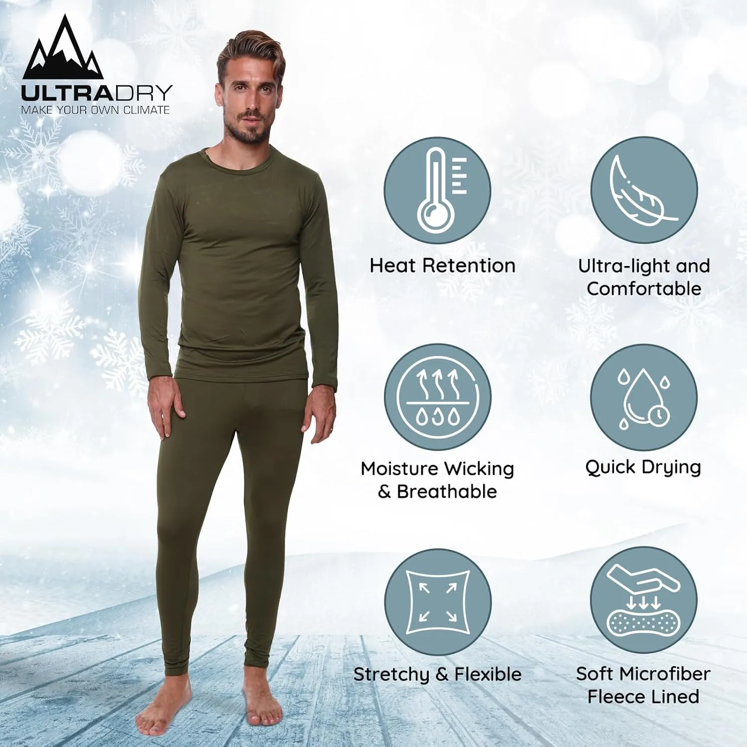 Thermal Underwear for Men Long John Set for Cold Weather Mens 2 pc Long Sleeve Shirt and Leggings Fleece Base Layer Thermals