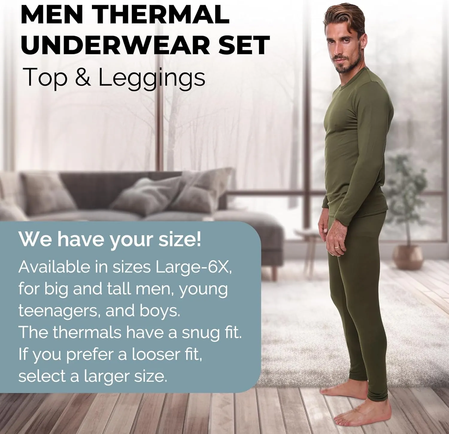 Thermal Underwear for Men Long John Set for Cold Weather Mens 2 pc Long Sleeve Shirt and Leggings Fleece Base Layer Thermals