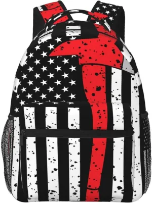 Thin Red Line Axe American Flag Patriot Firefighter Backpack Casual Laptop Backpack Double Shoulder Bag Lightweight Backpack For Women Men Travel