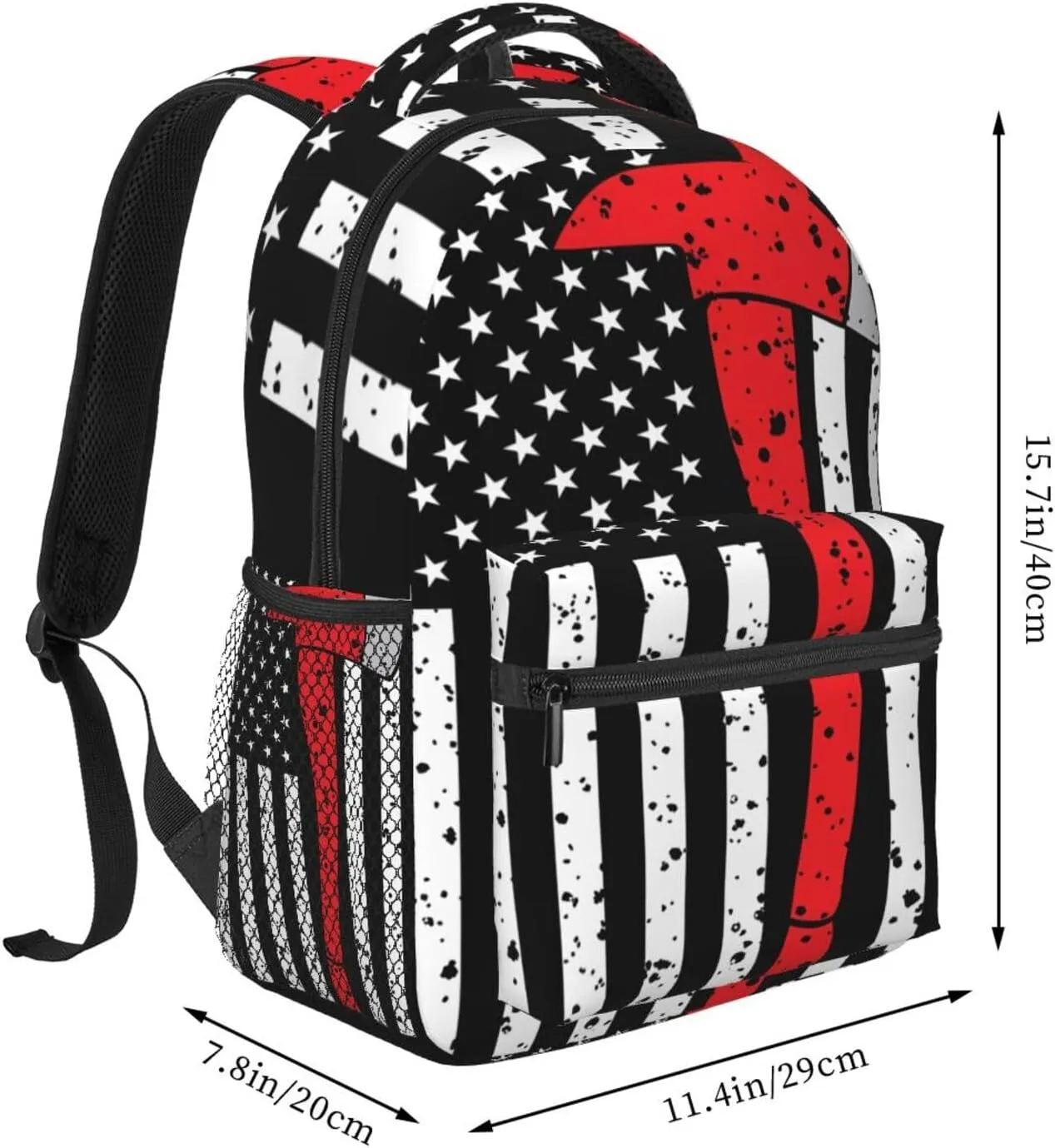 Thin Red Line Axe American Flag Patriot Firefighter Backpack Casual Laptop Backpack Double Shoulder Bag Lightweight Backpack For Women Men Travel