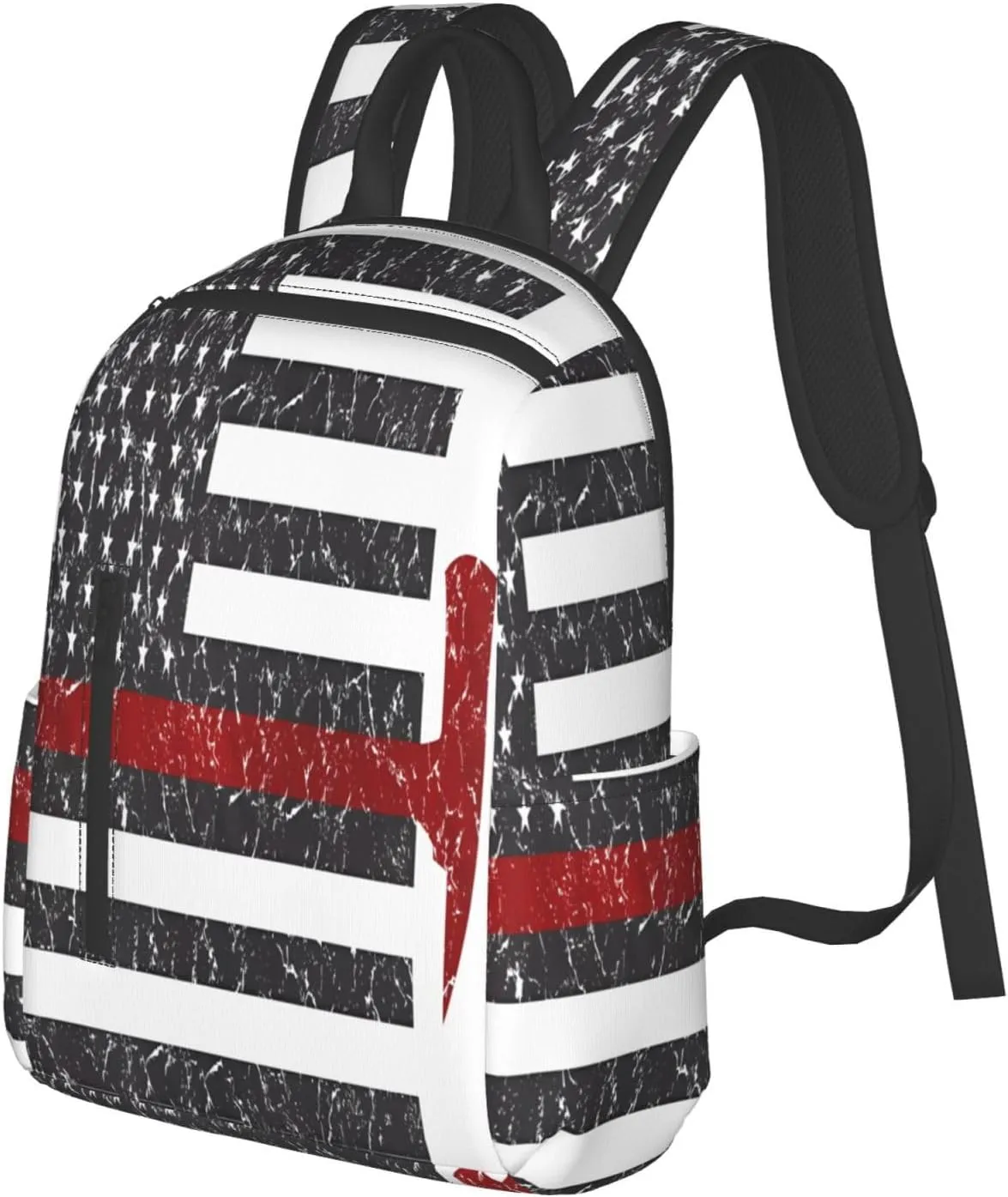 Thin Red Line Axe American Flags Patriot Firefighter Casual Backpacks Laptop Backpack Outdoor Travel Rucksack Sport Carry-On Daypack Lightweight Bag with Multi-Pockets