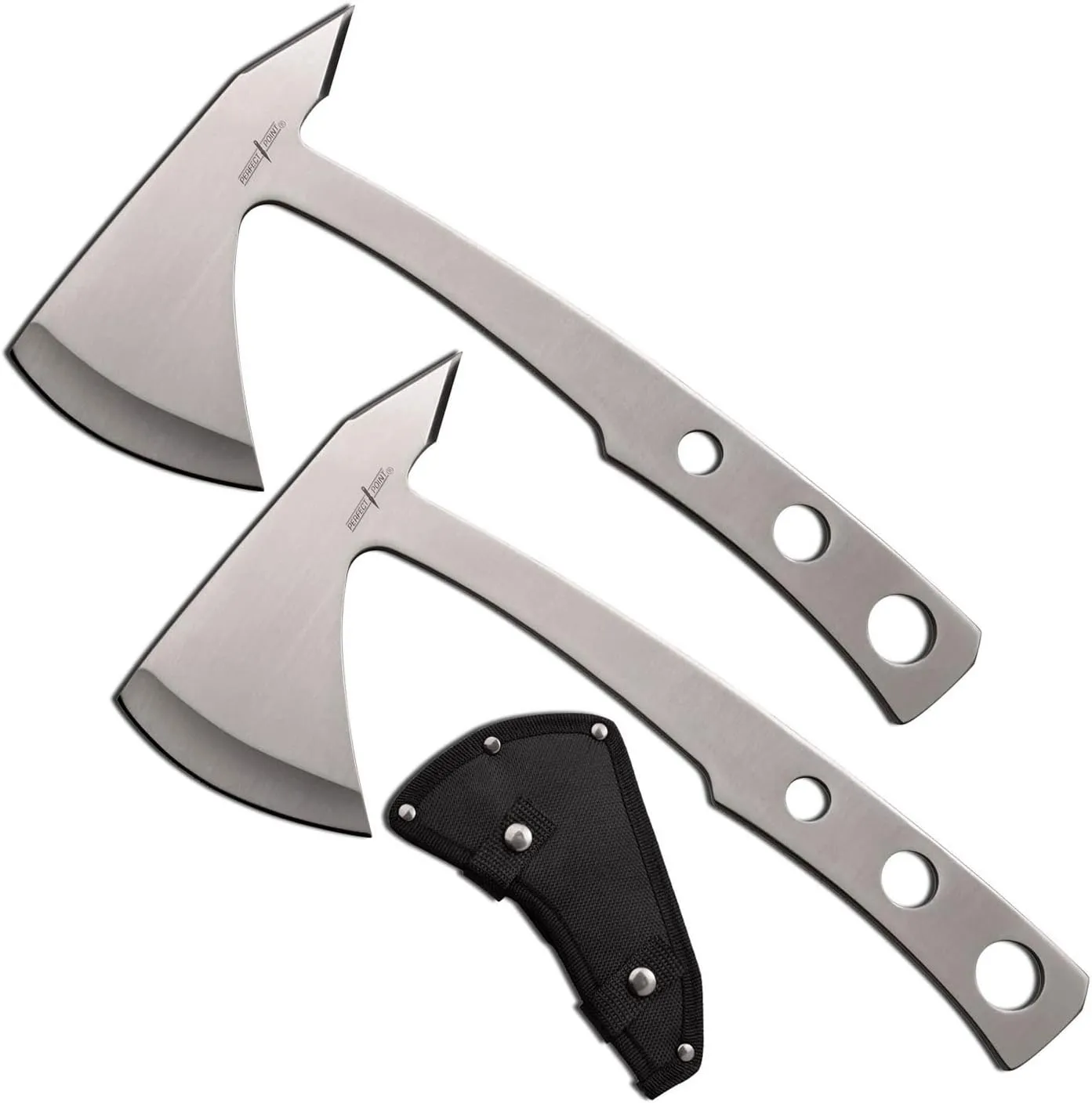 Throwing Axes – Set of 2-9.5-inches Overall, Satin Finish Stainless Steel Blade Handle, Includes Nylon Sheath, Full Tang Construction, Well Balanced, Throwing Sport Axes – PP-107-S2