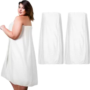 Tigeen 2 Pcs Women's Towel Wrap Lightweight Spa Robe Stripes with Adjustable Closure, Elastic Top Soft Bathrobe Spa Wrap