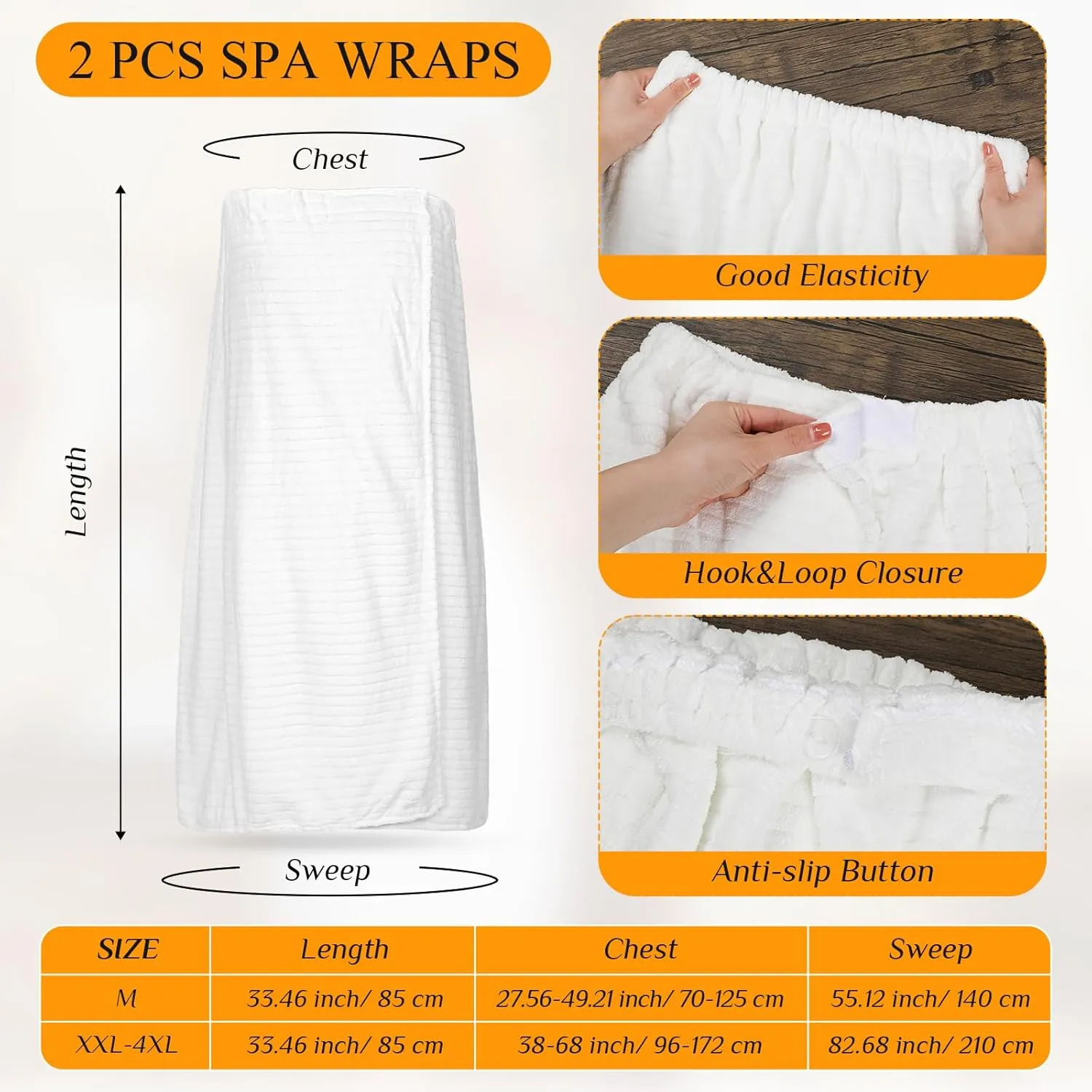 Tigeen 2 Pcs Women's Towel Wrap Lightweight Spa Robe Stripes with Adjustable Closure, Elastic Top Soft Bathrobe Spa Wrap