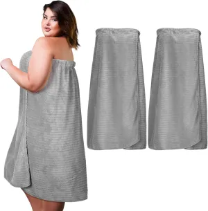 Tigeen 2 Pcs Women's Towel Wrap Lightweight Spa Robe Stripes with Adjustable Closure, Elastic Top Soft Bathrobe Spa Wrap