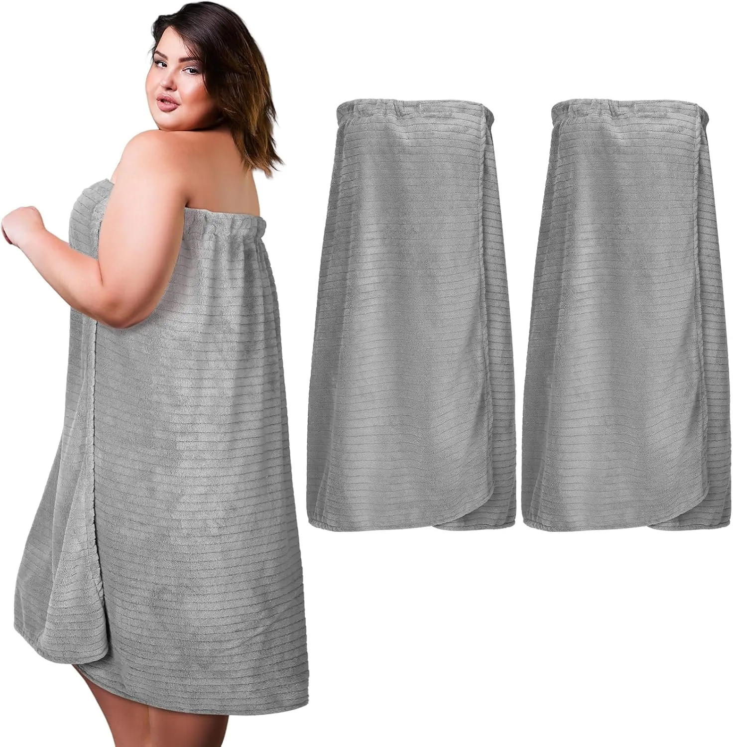 Tigeen 2 Pcs Women's Towel Wrap Lightweight Spa Robe Stripes with Adjustable Closure, Elastic Top Soft Bathrobe Spa Wrap