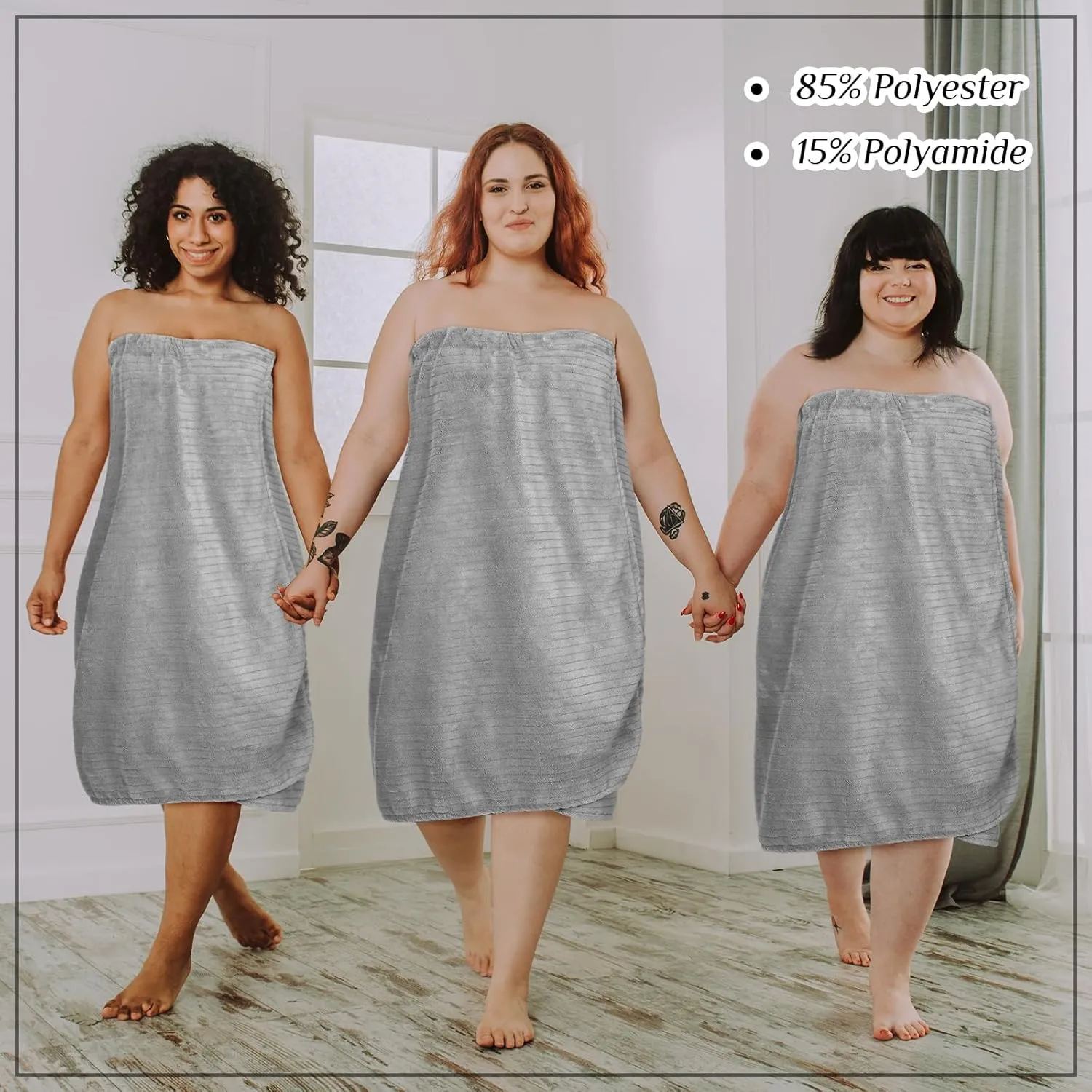 Tigeen 2 Pcs Women's Towel Wrap Lightweight Spa Robe Stripes with Adjustable Closure, Elastic Top Soft Bathrobe Spa Wrap