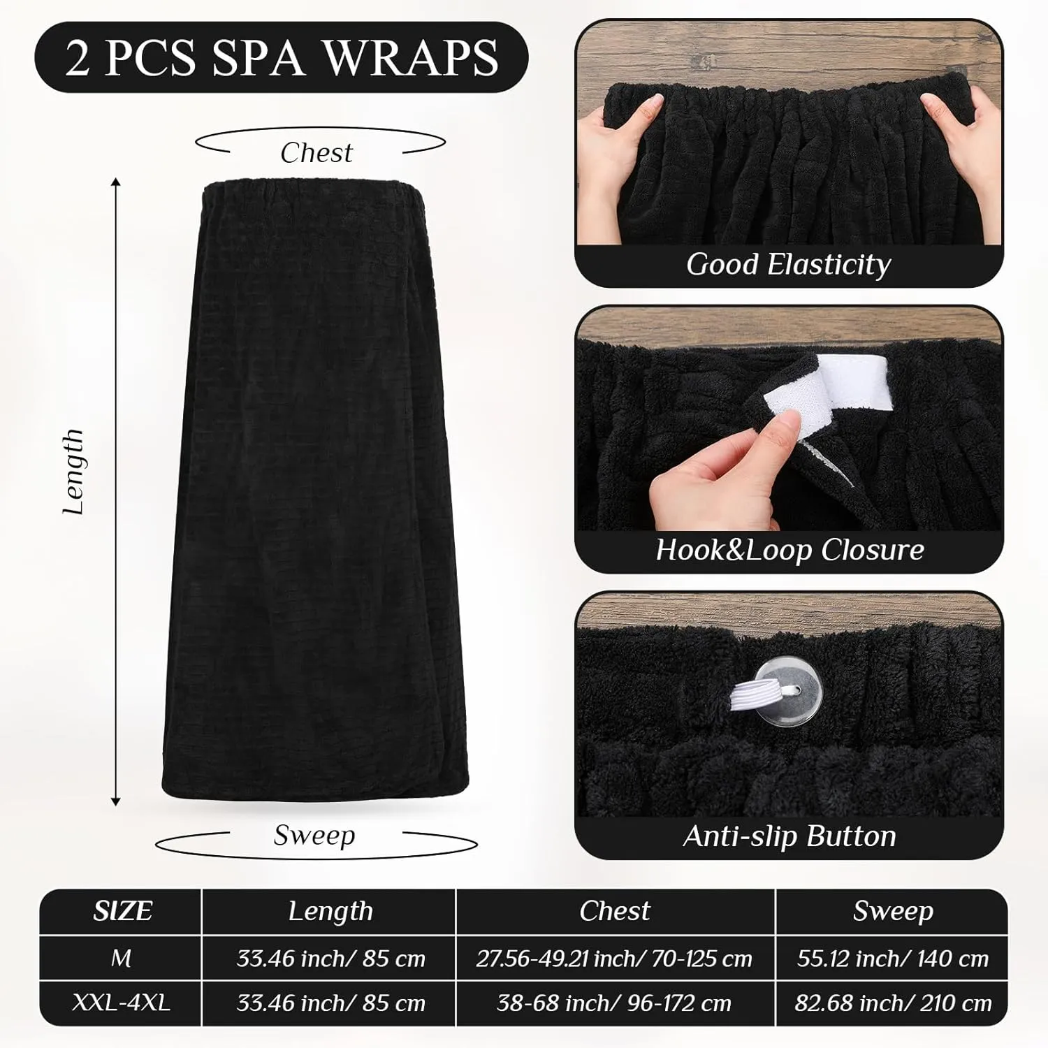 Tigeen 2 Pcs Women's Towel Wrap Lightweight Spa Robe Stripes with Adjustable Closure, Elastic Top Soft Bathrobe Spa Wrap