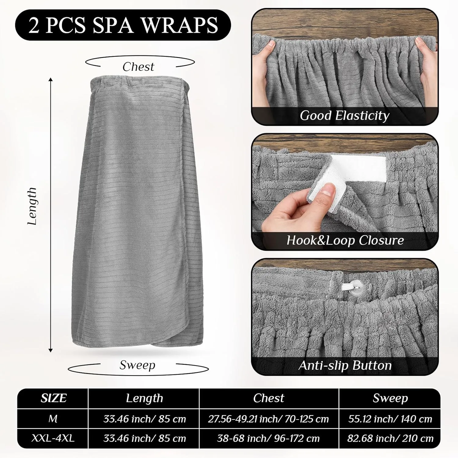 Tigeen 2 Pcs Women's Towel Wrap Lightweight Spa Robe Stripes with Adjustable Closure, Elastic Top Soft Bathrobe Spa Wrap