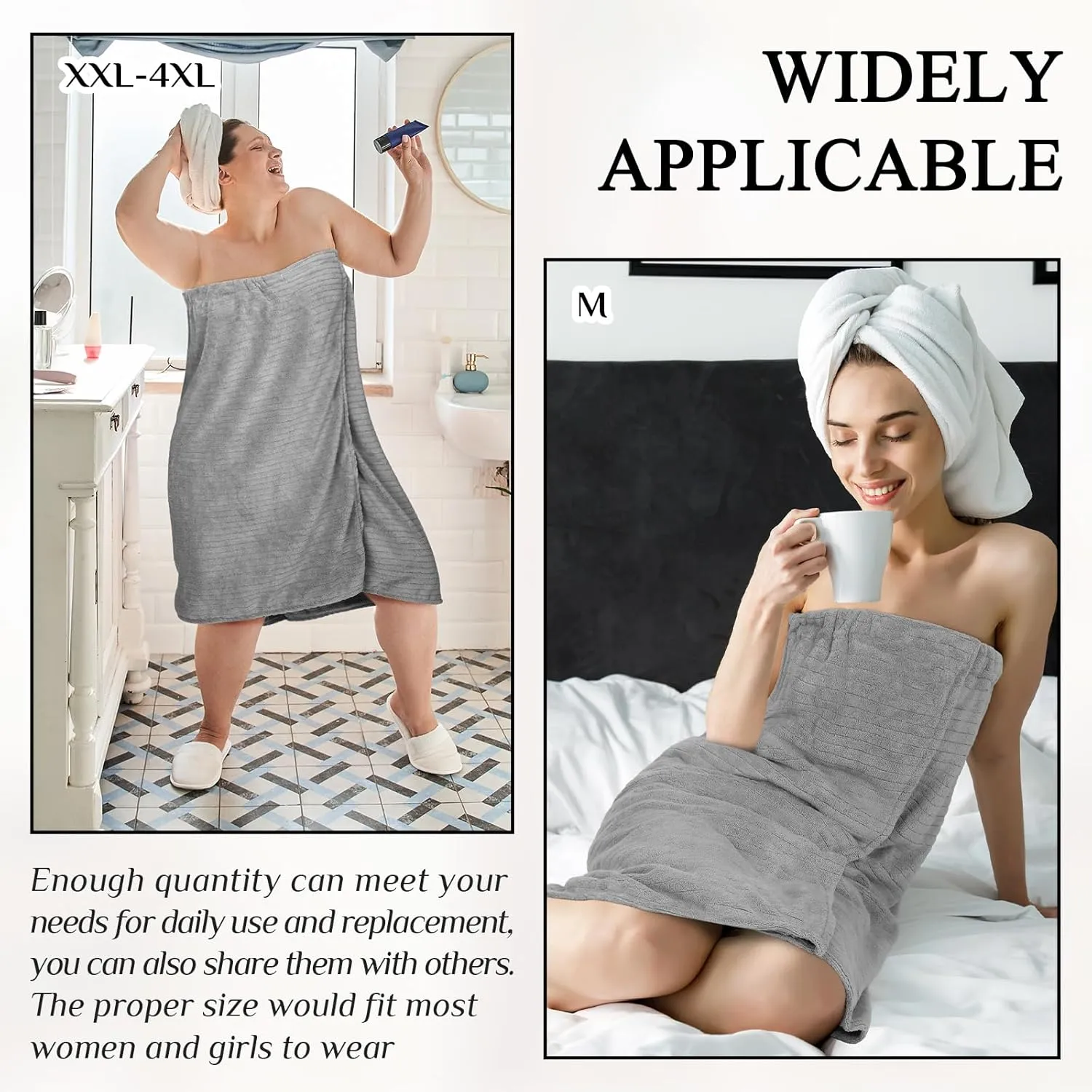 Tigeen 2 Pcs Women's Towel Wrap Lightweight Spa Robe Stripes with Adjustable Closure, Elastic Top Soft Bathrobe Spa Wrap