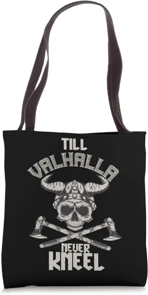 Till Valhalla Never Kneel Viking Warrior Scandinavia Runes Tote Bag