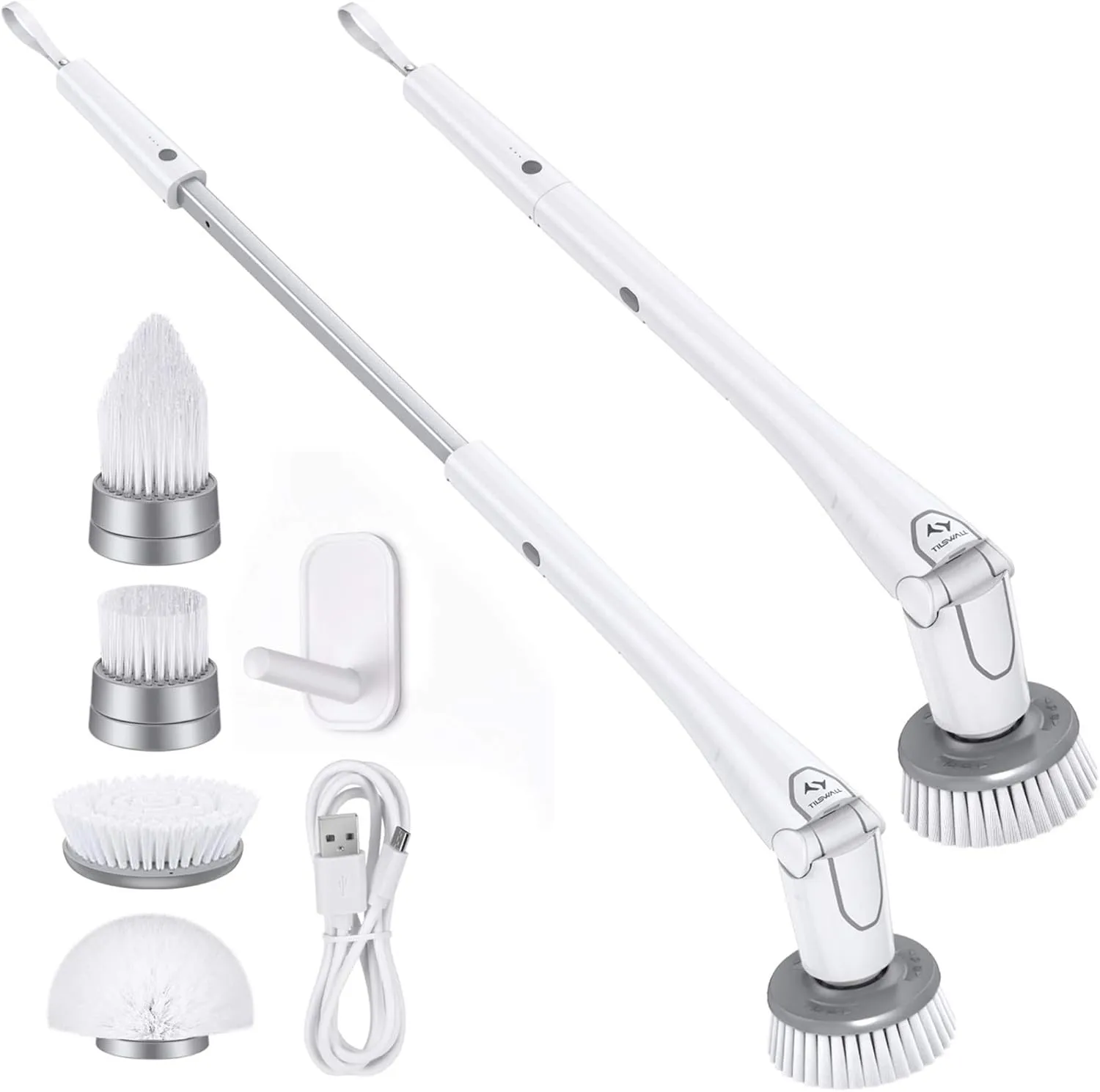 Tilswall Electric Spin Scrubber, Cordless Cleaning Brush for Home, Warming Gift, 180Mins Long Battery Life, Extendable to 43", IPX7 Waterproof Scrubber for Bathroom Window Shower Bathtub Tile Car