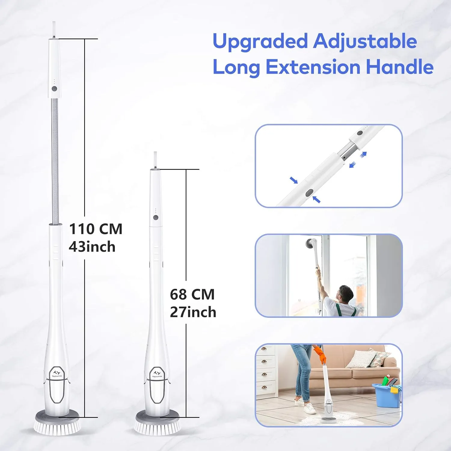 Tilswall Electric Spin Scrubber, Cordless Cleaning Brush for Home, Warming Gift, 180Mins Long Battery Life, Extendable to 43", IPX7 Waterproof Scrubber for Bathroom Window Shower Bathtub Tile Car