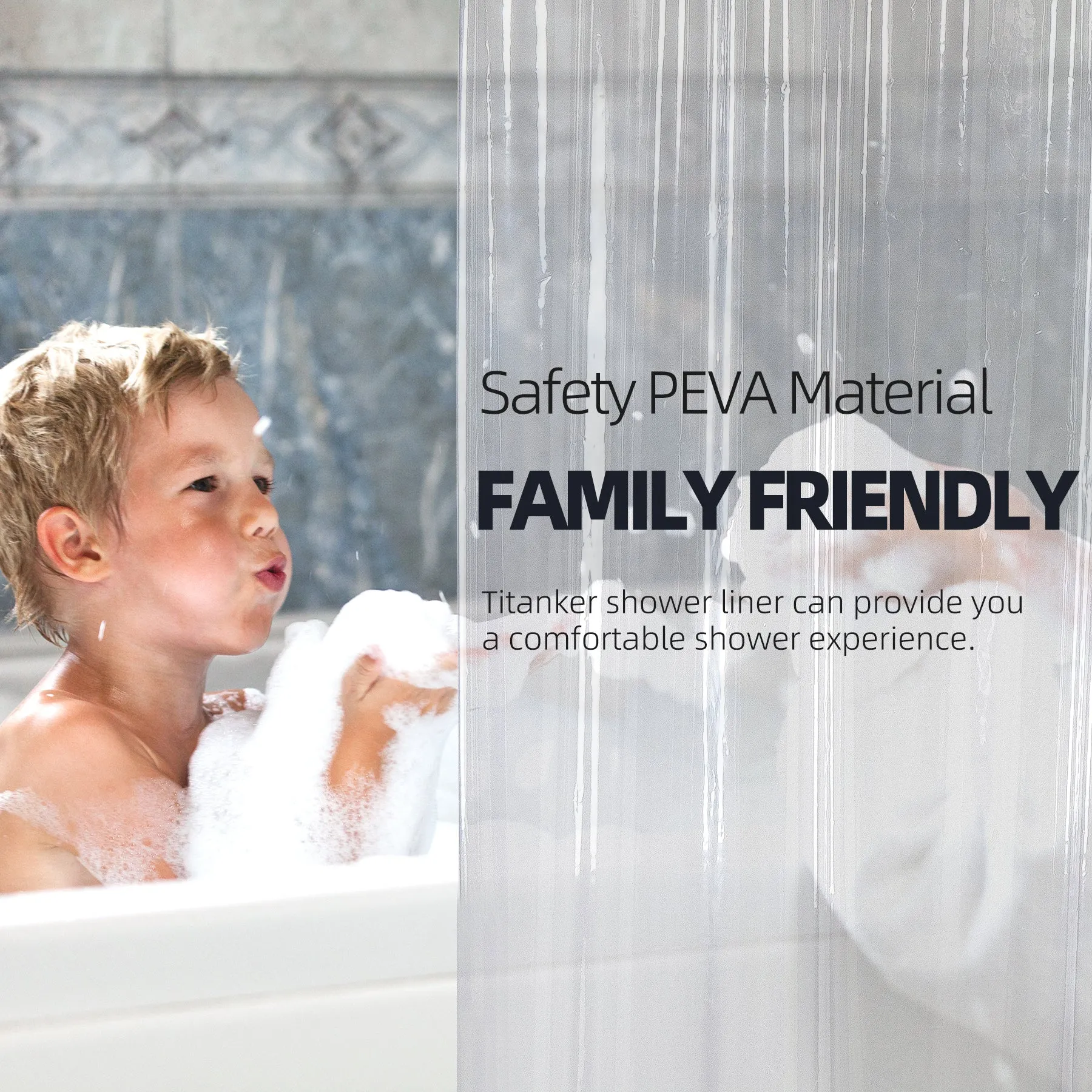 Titanker Clear Shower Curtain Liner, Lightweight PEVA Shower Curtain Liner for Bathroom