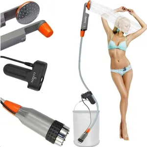 titivate Portable Camping Shower Head, Portable Rechargeable Outdoor Shower Pump with Rechargeable Detachable USB Batteries and Suction Cup Holder for Camping, Hiking, Traveling or Fishing (Gray A)