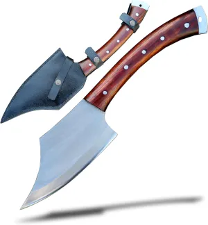 Tomahawk Axe – Hand-Forged Hunting Axe with 9" Blade, Durable 5160 Steel, Tempered and Sharpened – Rosewood Handle, Includes Leather Scabbard